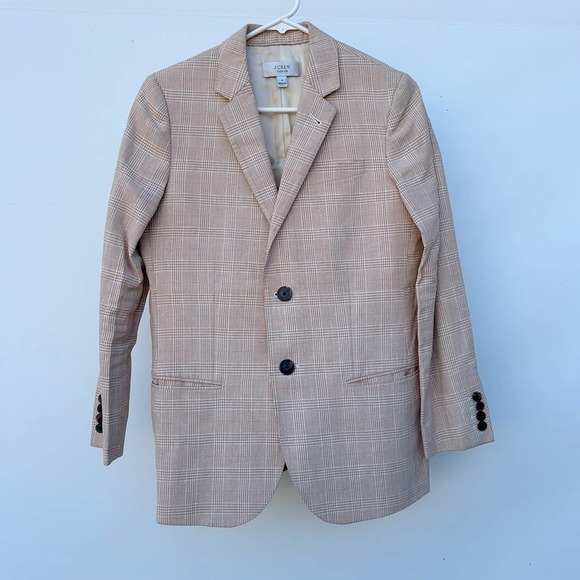 J. Crew Ludlow Plaid Ivory Peach Linen Blazer Jacket Size 8 - Picture 4 of 15